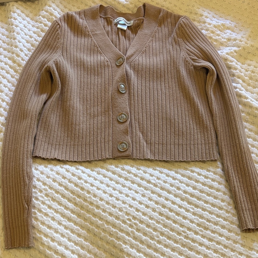 Women's Tan Ribbed Cardigan Sweater